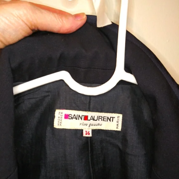 Vintage 1980's Saint Laurent Black Cropped Tuxedo Jacket & Navy Camisole Top - Picture 12 of 14